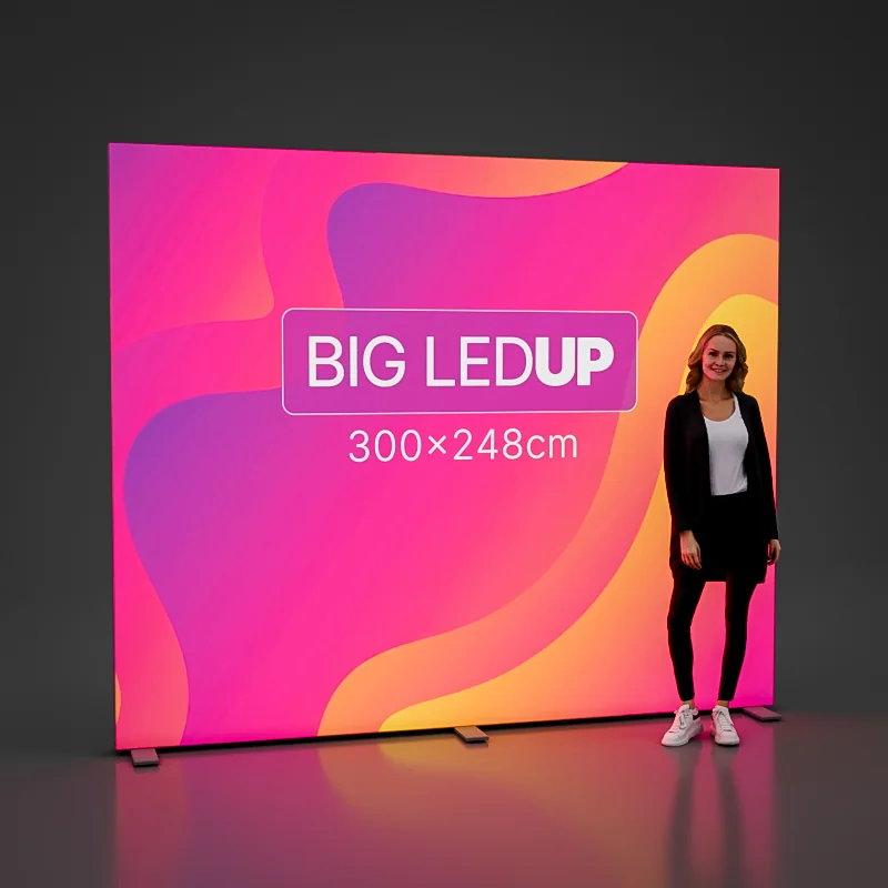 BIG LEDUP 3000 mm OSRAM LED-Leuchtwand mit Textildruck auf Messestand